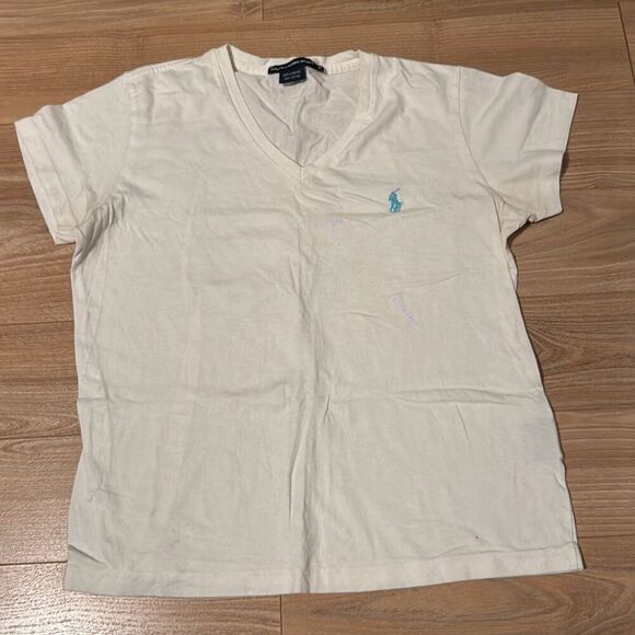 ralph lauren sport Tops - Vintage Ralph Lauren Sport White 100% Cotton T-Shirt Size‎ Medium with teal/blue